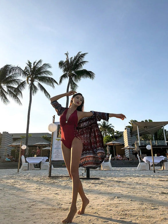 Deep V露背顯瘦修腰連身Swimsuit泳衣