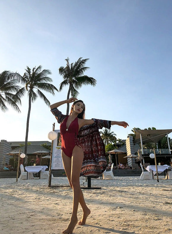 Deep V露背顯瘦連身Swimsuit泳衣