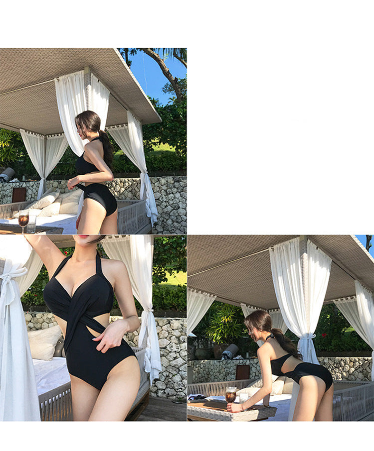性感露腰・集中包覆・交叉掛頸連身Swimsuit泳衣