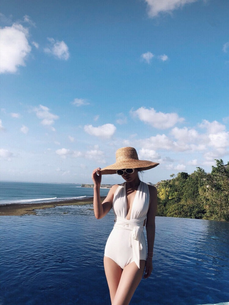 Deep V修腰顯修・闊肩帶・美背連身Swimsuit泳衣