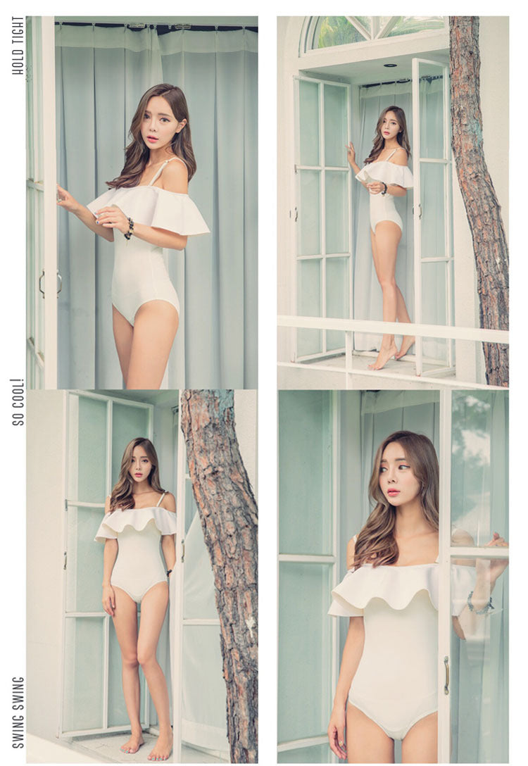 荷葉抹胸修腰顯瘦連身Swimsuit泳衣