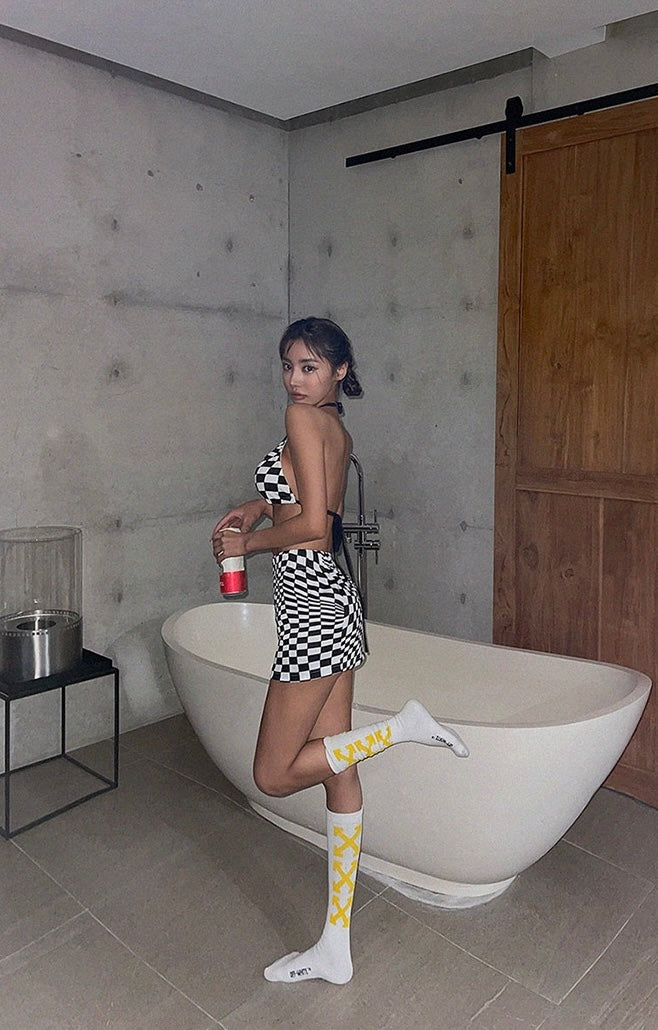 Black And White Checked Pattern Bikini 比基尼泳衣 (3 Pieces Set)