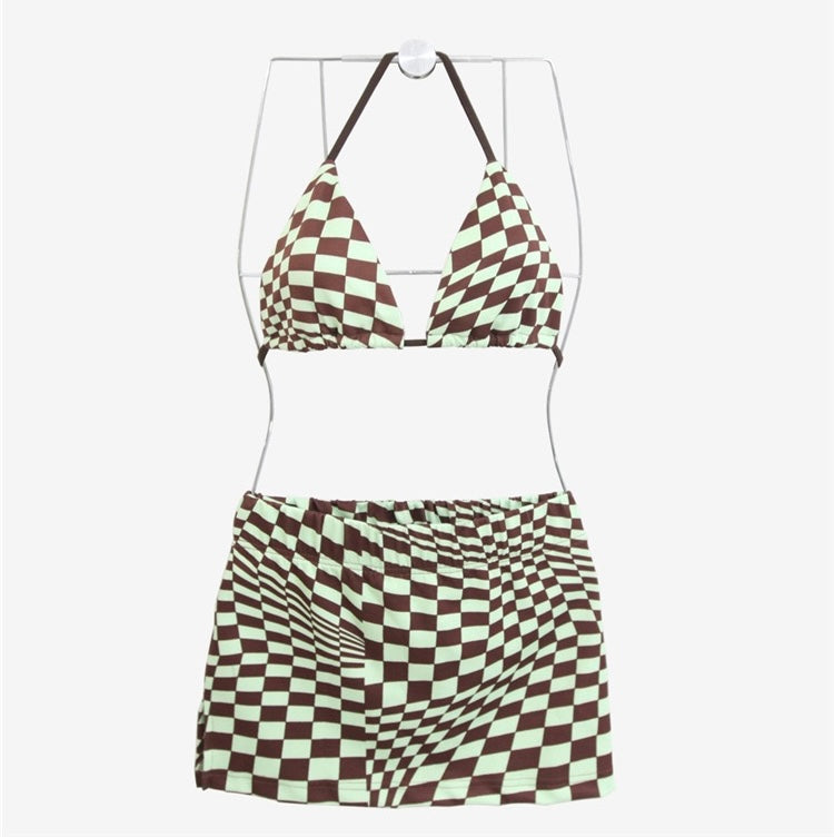 Mint Chocolate Checked Pattern Bikini 比基尼泳衣 (3 Pieces Set)