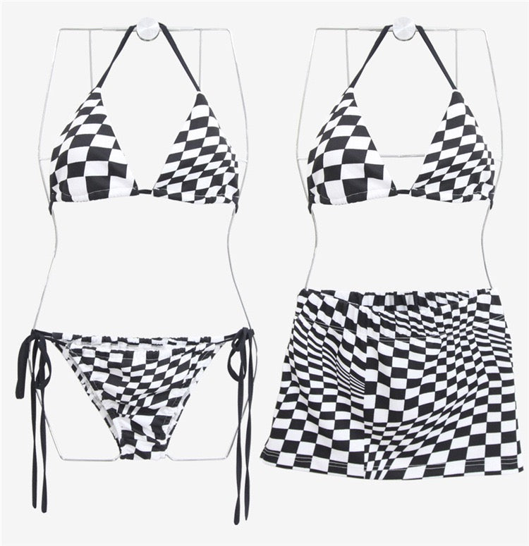 Black And White Checked Pattern Bikini 比基尼泳衣 (3 Pieces Set)