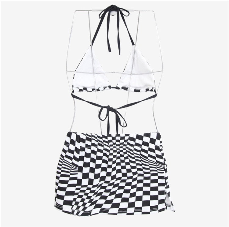 Black And White Checked Pattern Bikini 比基尼泳衣 (3 Pieces Set)