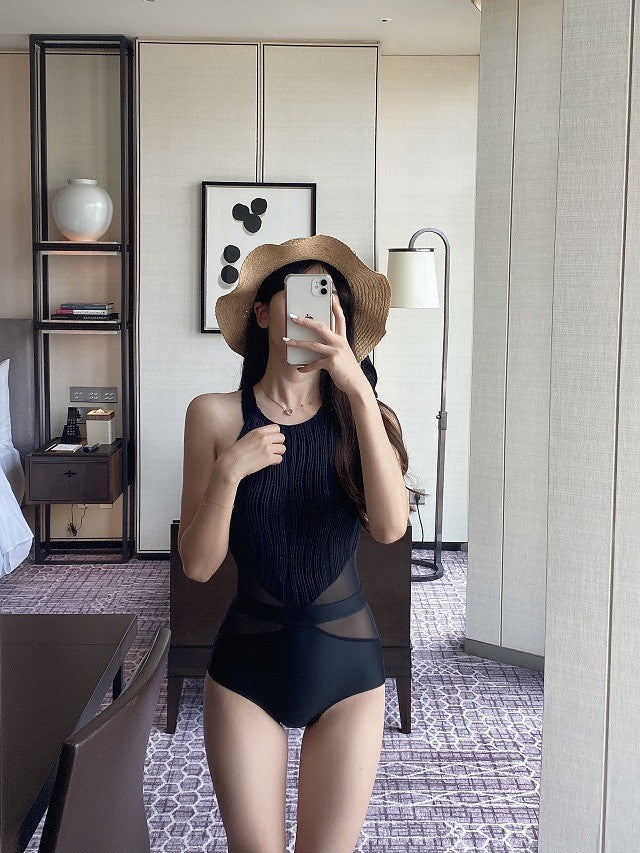 透視腰顯瘦掛頸連身Swimsuit泳衣