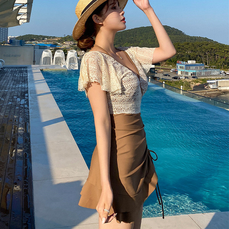 遮手臂美胸修腰顯瘦遮大臂連身Swimsuit泳衣