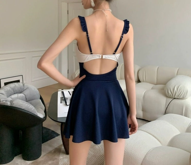 紐紋胸顯瘦修腰・包覆集中收副乳連身Swimsuit泳衣