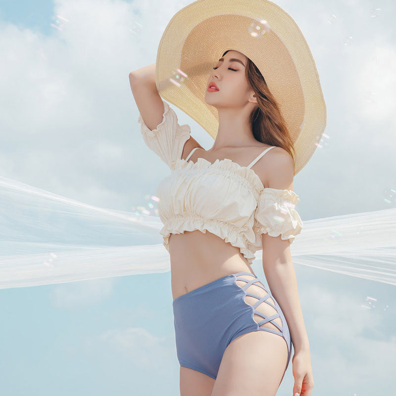 高腰遮肚縐摺小胸顯大Bikini