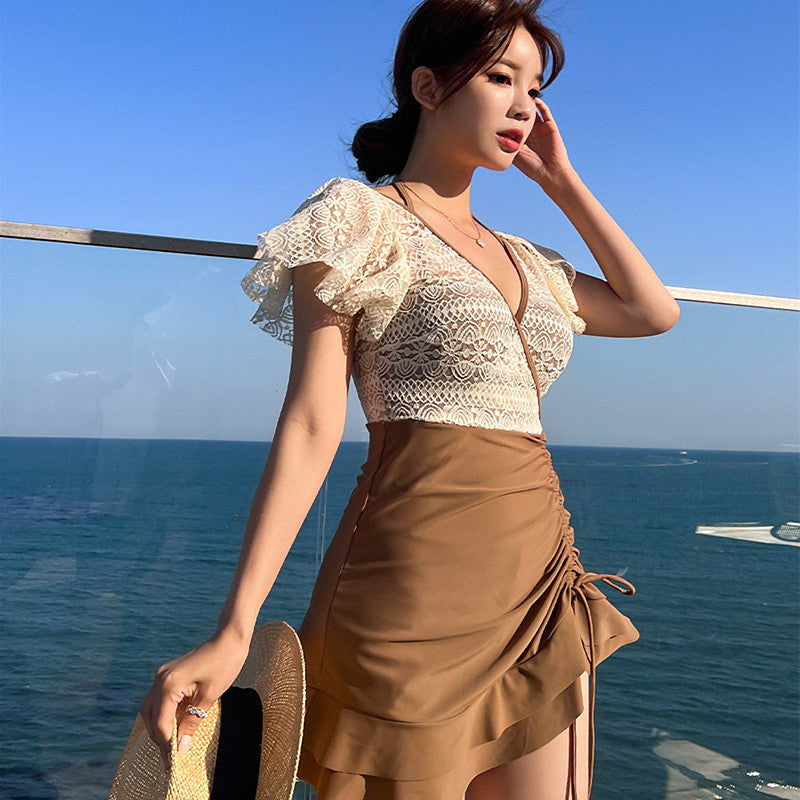 遮手臂美胸修腰顯瘦遮大臂連身Swimsuit泳衣