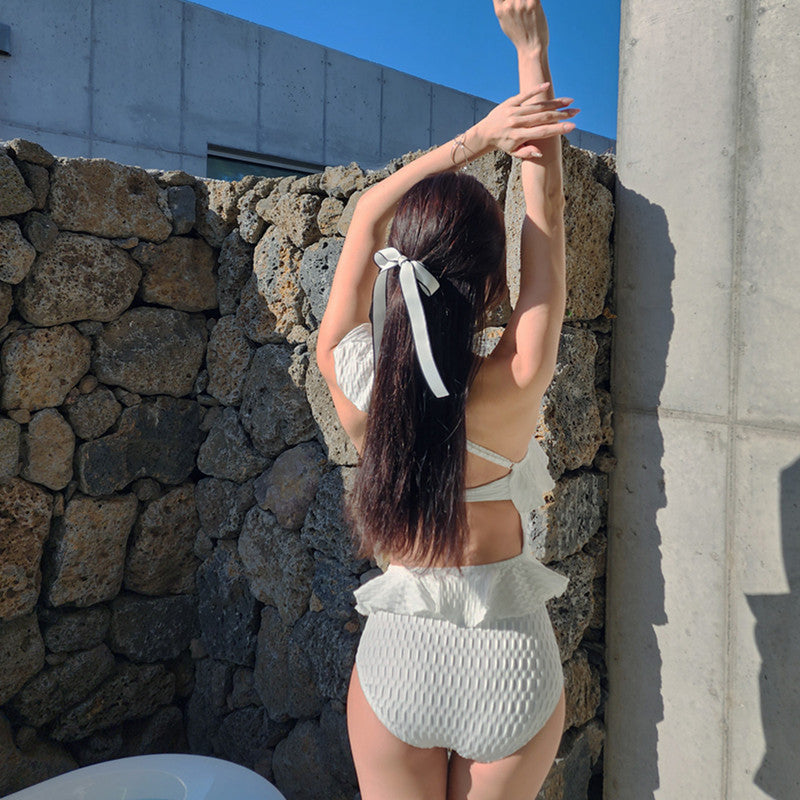單肩荷葉邊美胸露腰美背連身Swimsuit泳衣