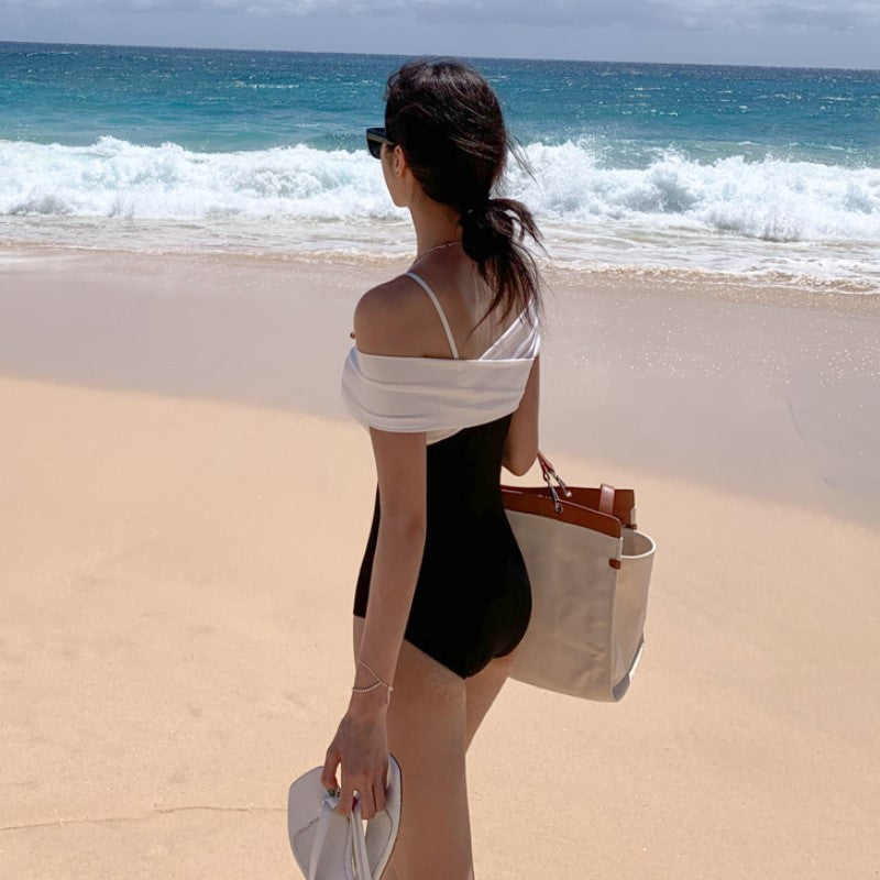 黑白下半身超修身顯瘦連身Swimsuit泳衣