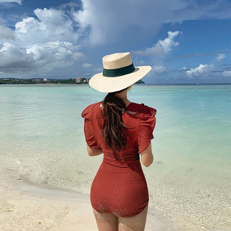 荷葉袖遮手臀包覆集中收副乳連身Swimsuit泳衣