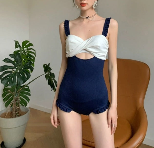 紐紋胸顯瘦修腰・包覆集中收副乳連身Swimsuit泳衣