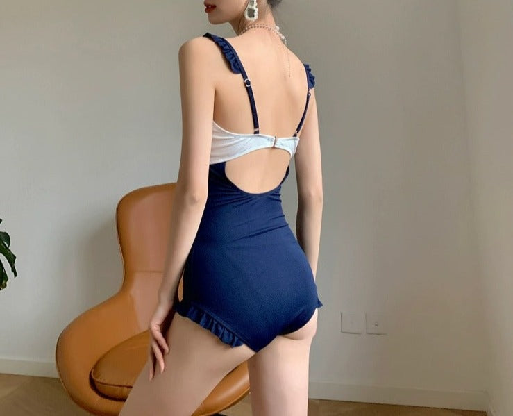 紐紋胸顯瘦修腰・包覆集中收副乳連身Swimsuit泳衣