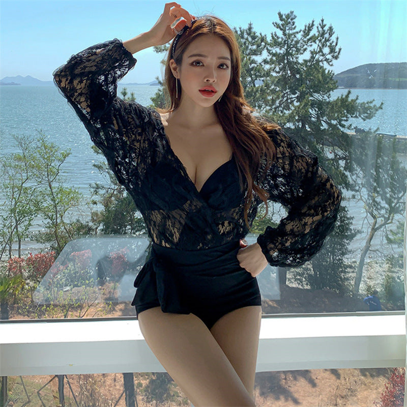 防曬長袖顯瘦・顯腰線・集中包覆連身Swimsuit泳衣